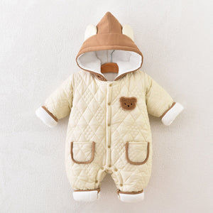 United States Quilted Bear Head Fabric Coat in Polyester for Neutral Wear - Cozy Cotton Jumpsuit Babies united states