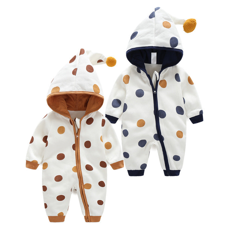 Cotton Printed Baby Hooded Crawling Bodysuit - Crawl in Style with Our Cotton Printed Baby Bodysuit