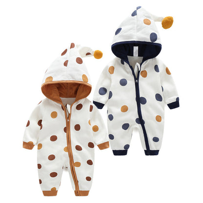 Cotton Printed Baby Hooded Crawling Bodysuit - Crawl in Style with Our Cotton Printed Baby Bodysuit