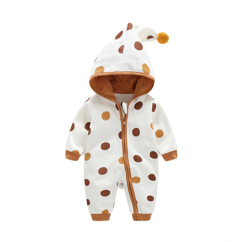 Cotton Printed Baby Hooded Crawling Bodysuit - Crawl in Style with Our Cotton Printed Baby Bodysuit