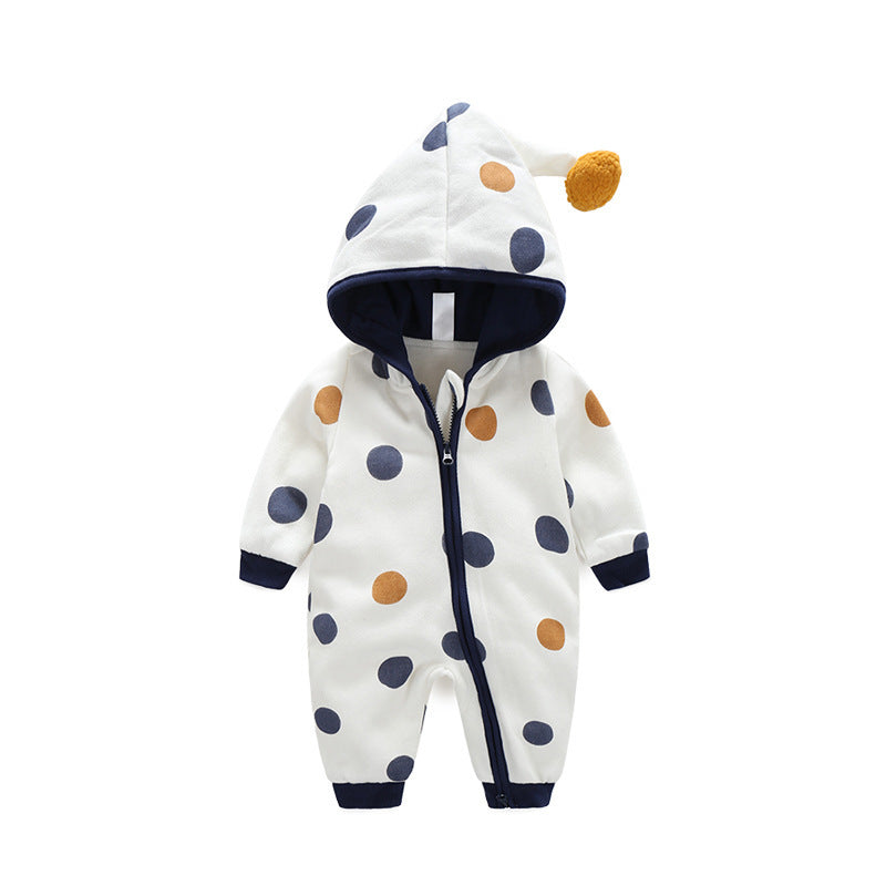 Cotton Printed Baby Hooded Crawling Bodysuit - Crawl in Style with Our Cotton Printed Baby Bodysuit