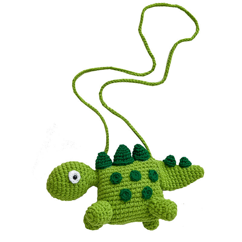 Cotton Shell Shaped Crossbody Bag with Dinosaur Woolen Yarn Design - dinosaur woolen yarn bag hand crocheted