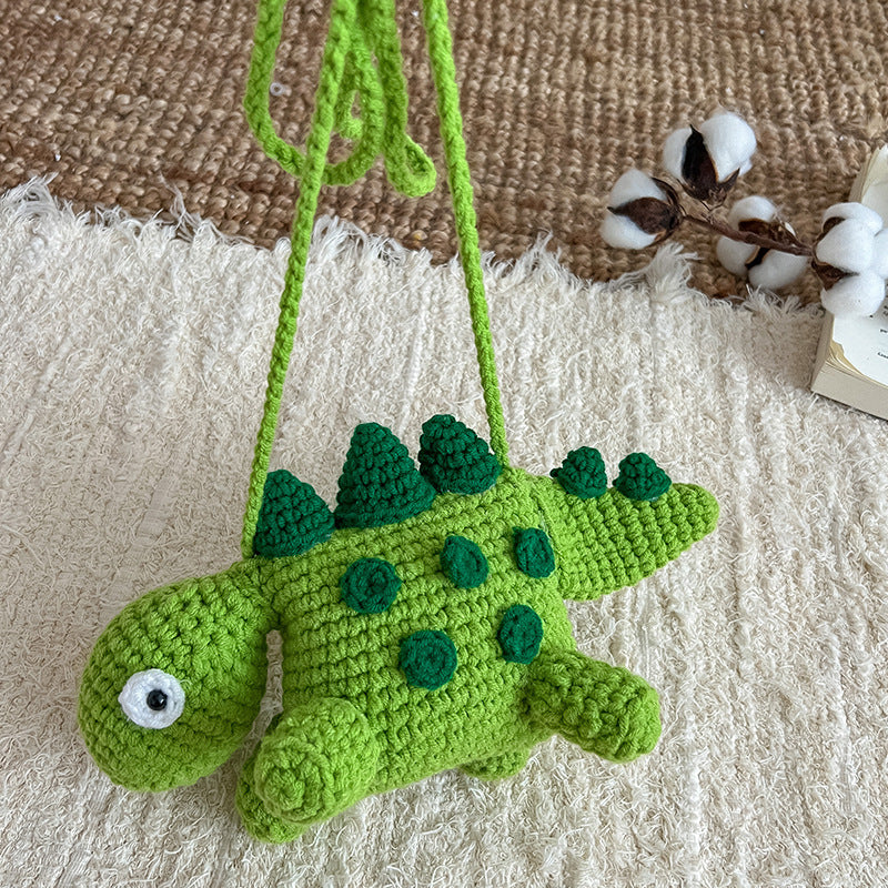 Cotton Shell Shaped Crossbody Bag with Dinosaur Woolen Yarn Design - dinosaur woolen yarn bag hand crocheted