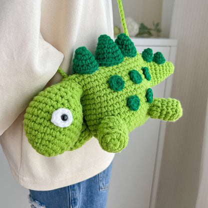 Cotton Shell Shaped Crossbody Bag with Dinosaur Woolen Yarn Design - dinosaur woolen yarn bag hand crocheted