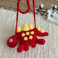 Cotton Shell Shaped Crossbody Bag with Dinosaur Woolen Yarn Design - dinosaur woolen yarn bag hand crocheted