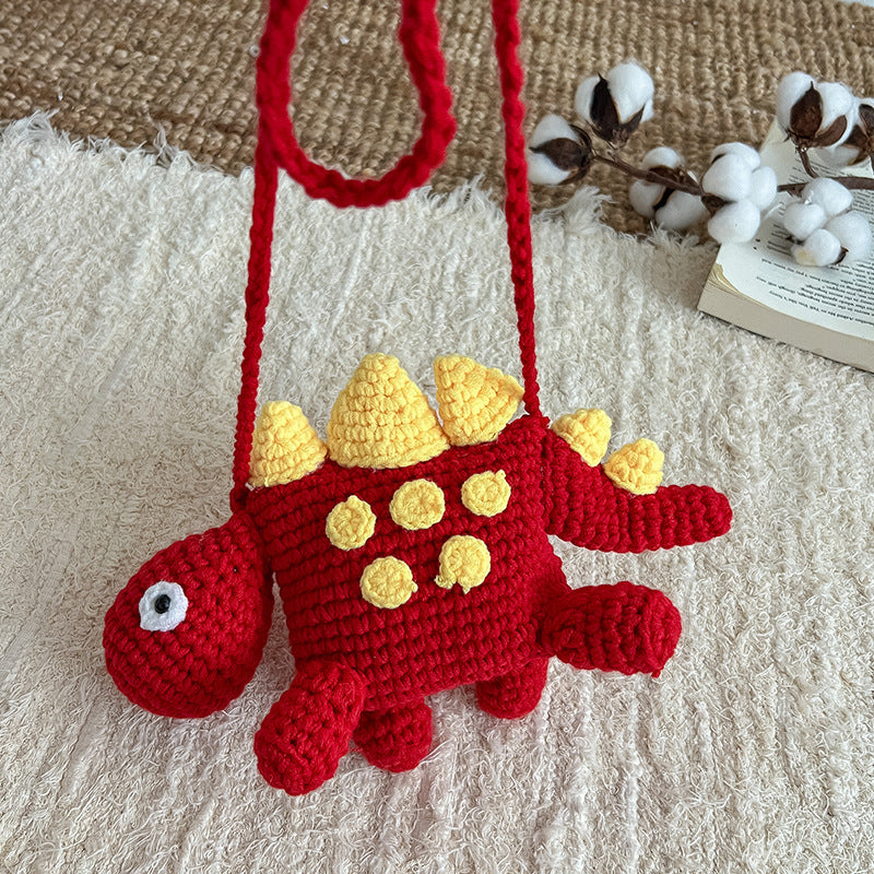 Cotton Shell Shaped Crossbody Bag with Dinosaur Woolen Yarn Design - dinosaur woolen yarn bag hand crocheted