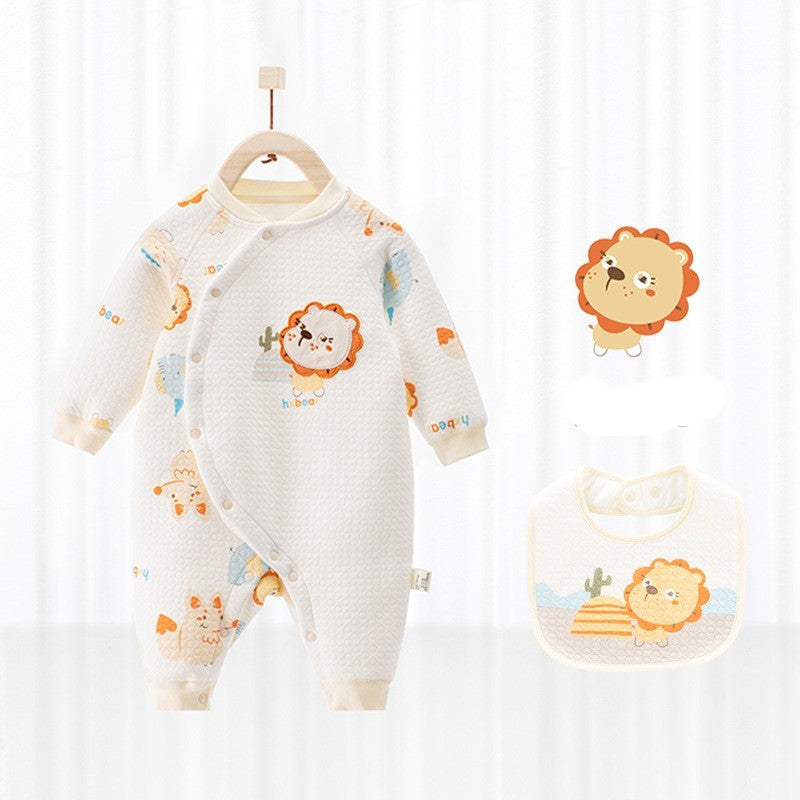 Cotton Thermal Clip Silk Onesie Newborn Climbing Baby Clothes - Lovely Baby Cotton Thermal Silk Onesie Blue Rabbit