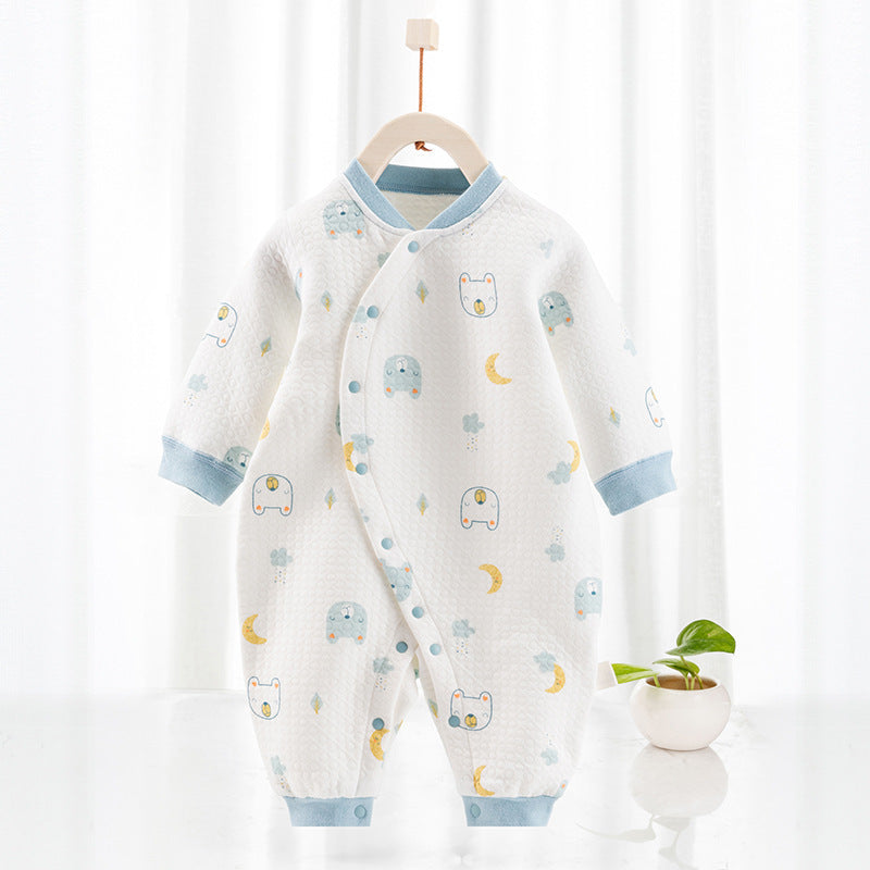 Cotton Thermal Clip Silk Onesie Newborn Climbing Baby Clothes - Lovely Baby Cotton Thermal Silk Onesie Blue Rabbit