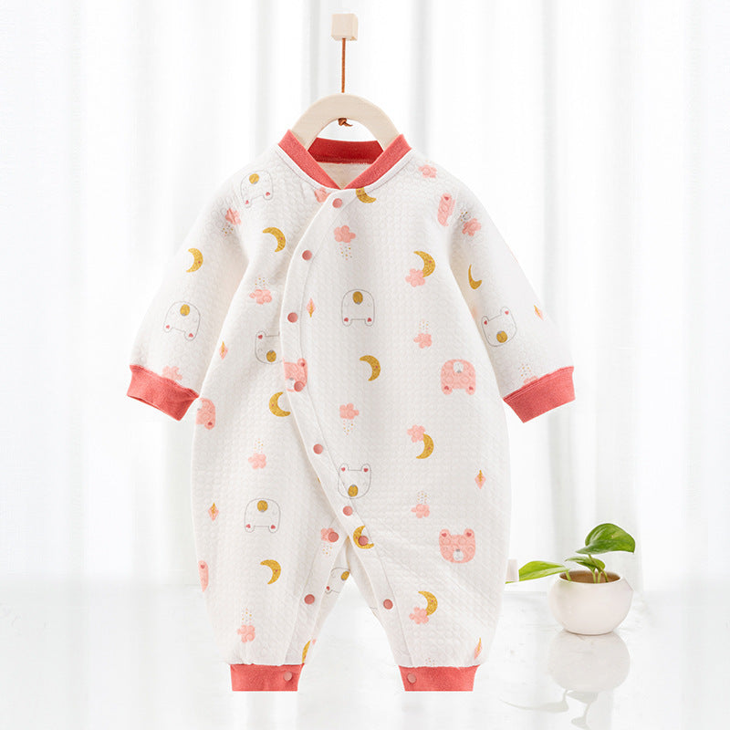 Cotton Thermal Clip Silk Onesie Newborn Climbing Baby Clothes - Lovely Baby Cotton Thermal Silk Onesie Blue Rabbit