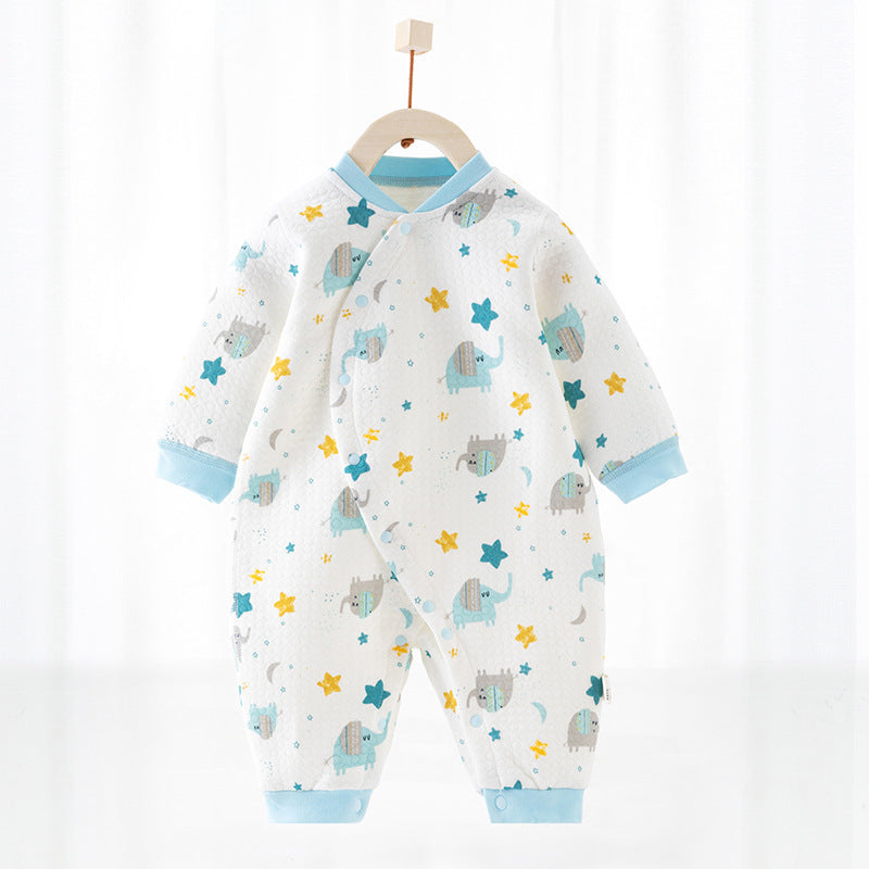 Cotton Thermal Clip Silk Onesie Newborn Climbing Baby Clothes - Lovely Baby Cotton Thermal Silk Onesie Blue Rabbit