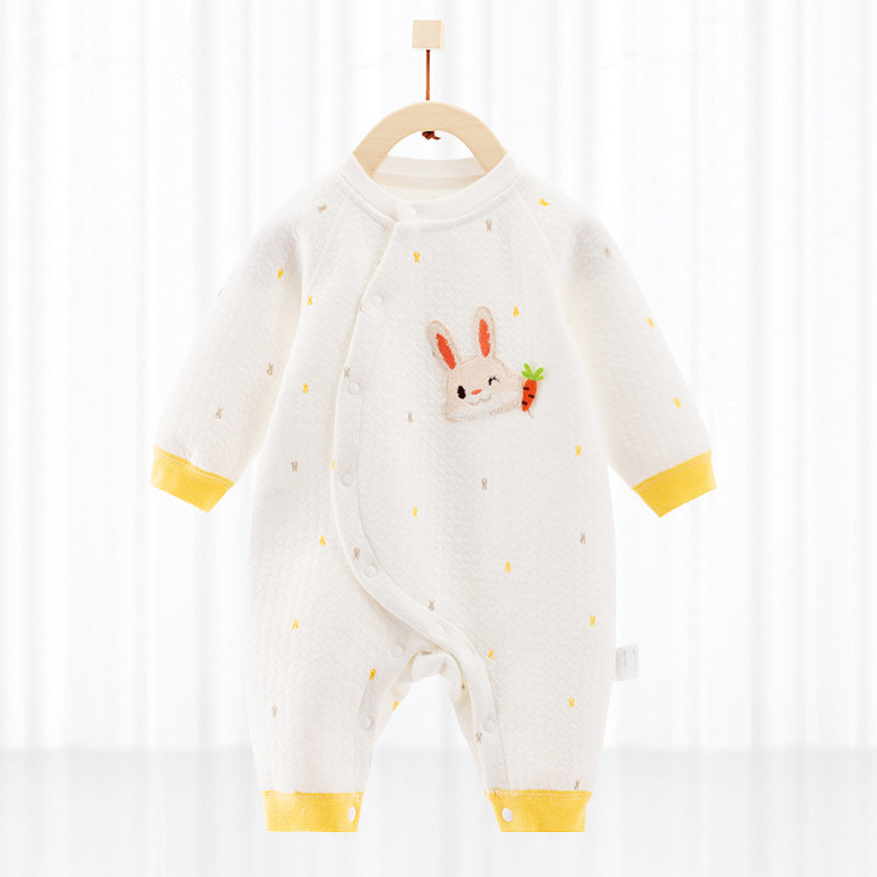 Cotton Thermal Clip Silk Onesie Newborn Climbing Baby Clothes - Lovely Baby Cotton Thermal Silk Onesie Blue Rabbit