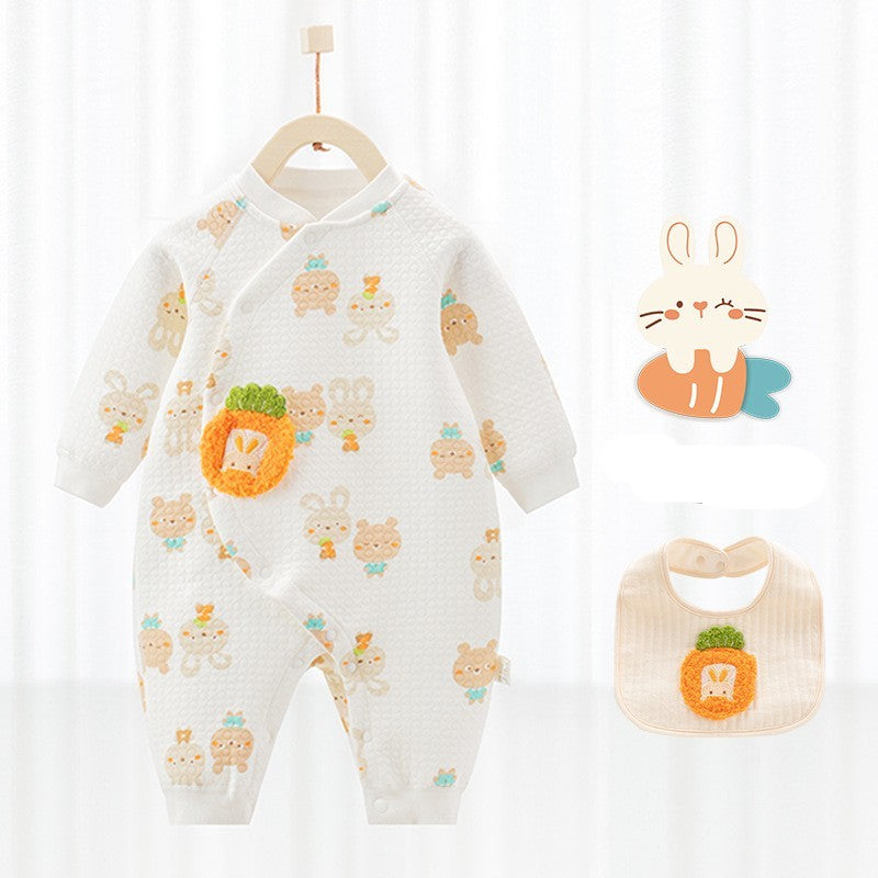 Cotton Thermal Clip Silk Onesie Newborn Climbing Baby Clothes - Lovely Baby Cotton Thermal Silk Onesie Blue Rabbit