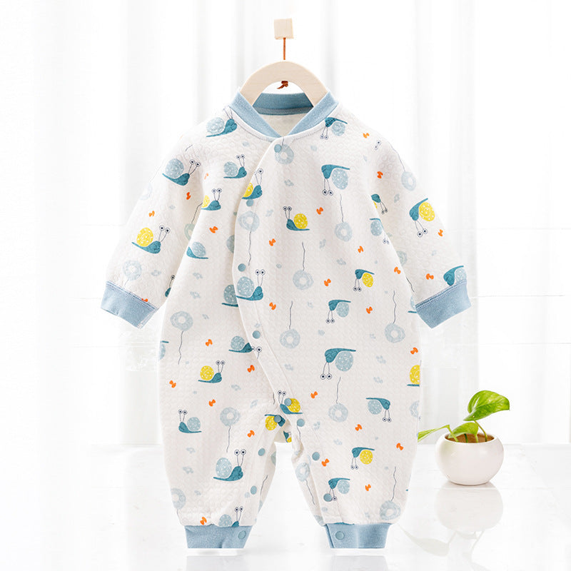 Cotton Thermal Clip Silk Onesie Newborn Climbing Baby Clothes - Lovely Baby Cotton Thermal Silk Onesie Blue Rabbit