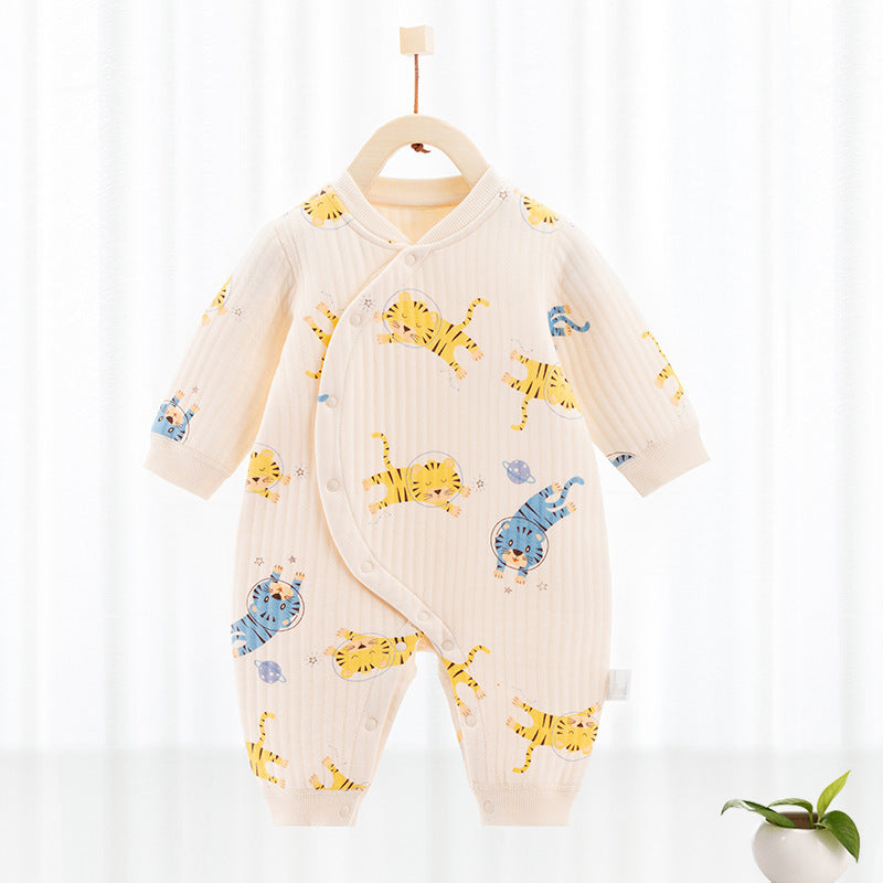 Cotton Thermal Clip Silk Onesie Newborn Climbing Baby Clothes - Lovely Baby Cotton Thermal Silk Onesie Blue Rabbit