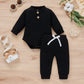 Cotton Waffle Stand Collar Romper Trousers Two-piece Set - Cotton Waffle Romper Set for Tiny Trendsetters