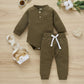 Cotton Waffle Stand Collar Romper Trousers Two-piece Set - Cotton Waffle Romper Set for Tiny Trendsetters