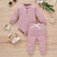 Cotton Waffle Stand Collar Romper Trousers Two-piece Set - Cotton Waffle Romper Set for Tiny Trendsetters