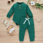 Cotton Waffle Stand Collar Romper Trousers Two-piece Set - Cotton Waffle Romper Set for Tiny Trendsetters