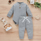 Cotton Waffle Stand Collar Romper Trousers Two-piece Set - Cotton Waffle Romper Set for Tiny Trendsetters