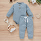 Cotton Waffle Stand Collar Romper Trousers Two-piece Set - Cotton Waffle Romper Set for Tiny Trendsetters