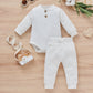 Cotton Waffle Stand Collar Romper Trousers Two-piece Set - Cotton Waffle Romper Set for Tiny Trendsetters