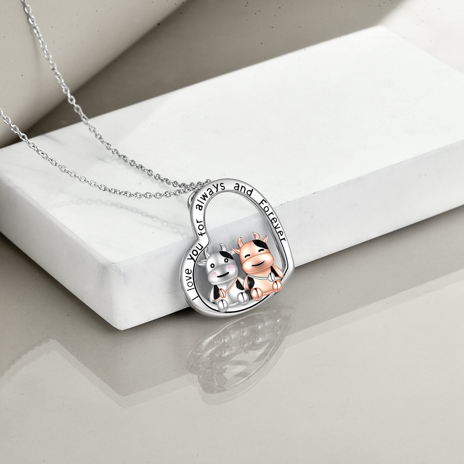 Cow Gifts Cow Necklace for Women 925 Sterling Silver I Love You Always and Forever - Moo-tiful Cow Necklace for Forever