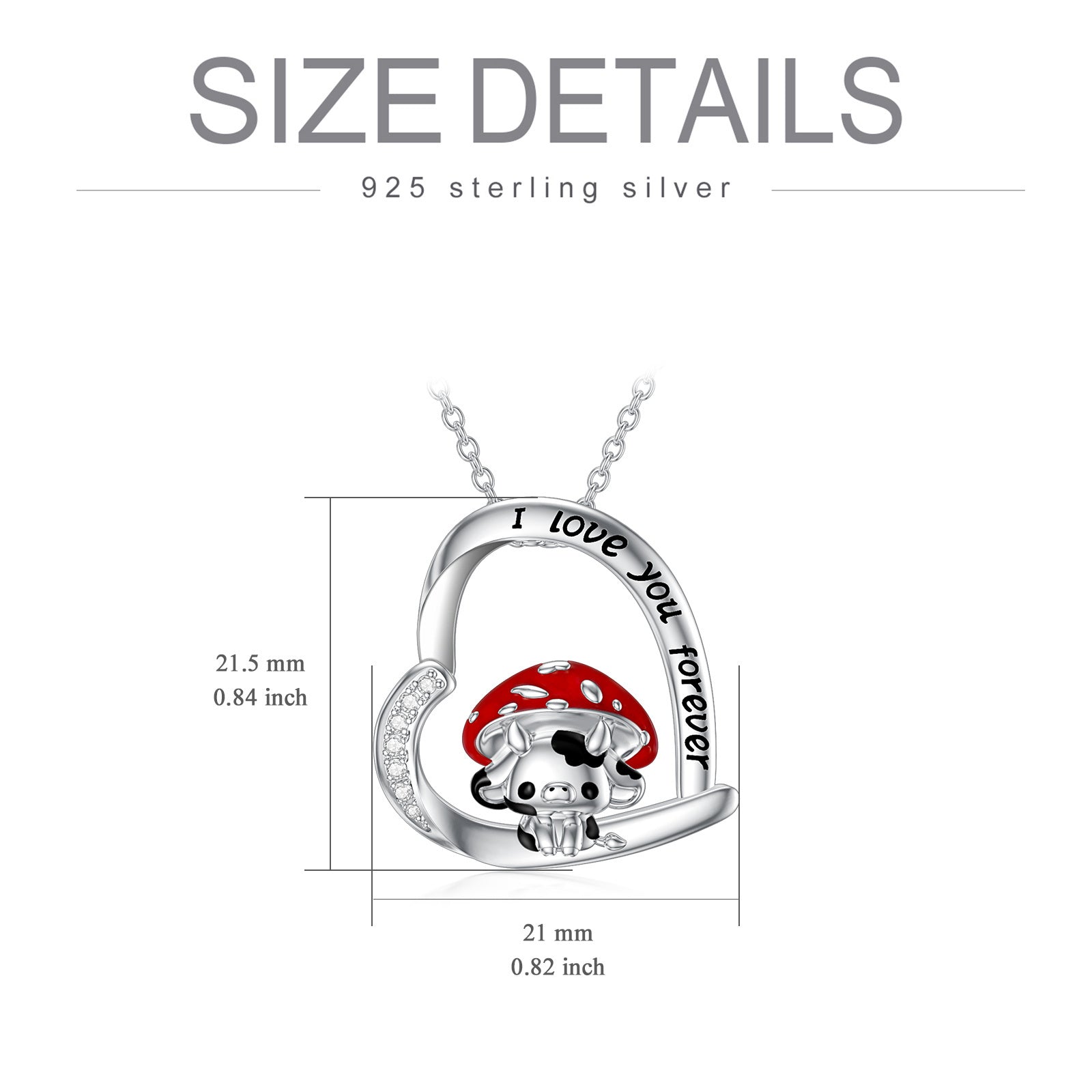 Cow Necklace 925 Sterling Silver Mushroom Cow Pendant Cute Animal Jewelry for Women Girls - Moo-st Believe