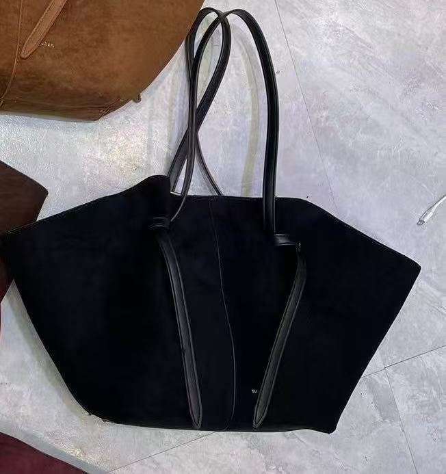 Cow Split Leather Shoulder Bag in Matte Black with Large Frosted Capacity - Teleplus shoulder bag suede frosted large