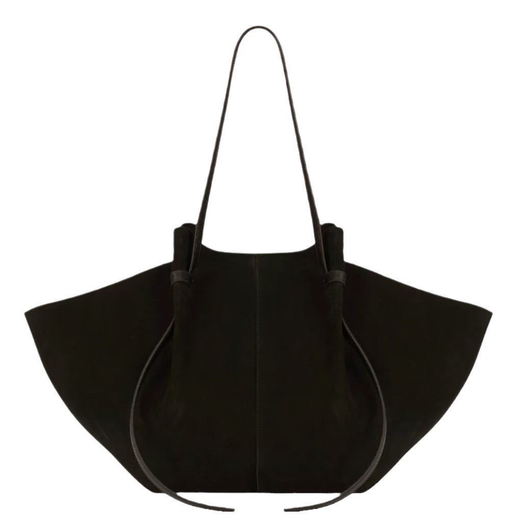Cow Split Leather Shoulder Bag in Matte Black with Large Frosted Capacity - Teleplus shoulder bag suede frosted large