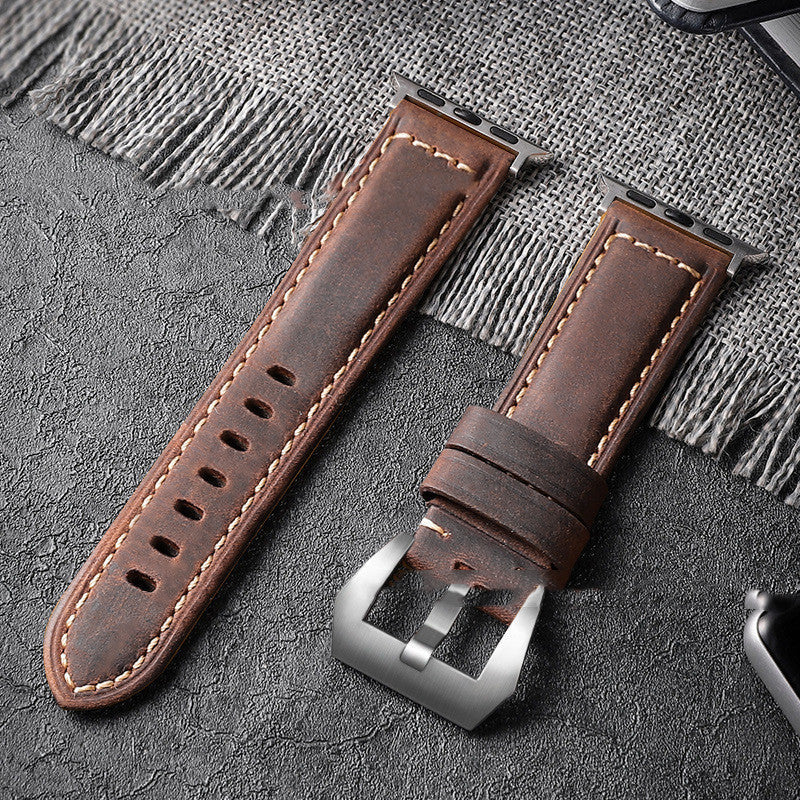 Cowhide Brushed Suede Crazy Horse Leather Strap - Cowhide Suede Crazy Horse Leather Strap with Belt Silver