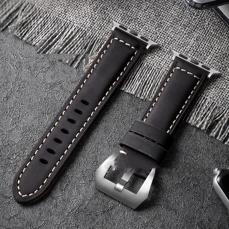 Cowhide Brushed Suede Crazy Horse Leather Strap - Cowhide Suede Crazy Horse Leather Strap with Belt Silver