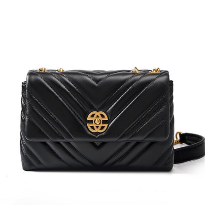Cowhide Diamond Chain Square Shoulder Messenger Bag with Clamshell Design - Teleplus cowhide diamond chain square
