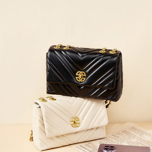 Cowhide Diamond Chain Square Shoulder Messenger Bag with Clamshell Design - Teleplus cowhide diamond chain square