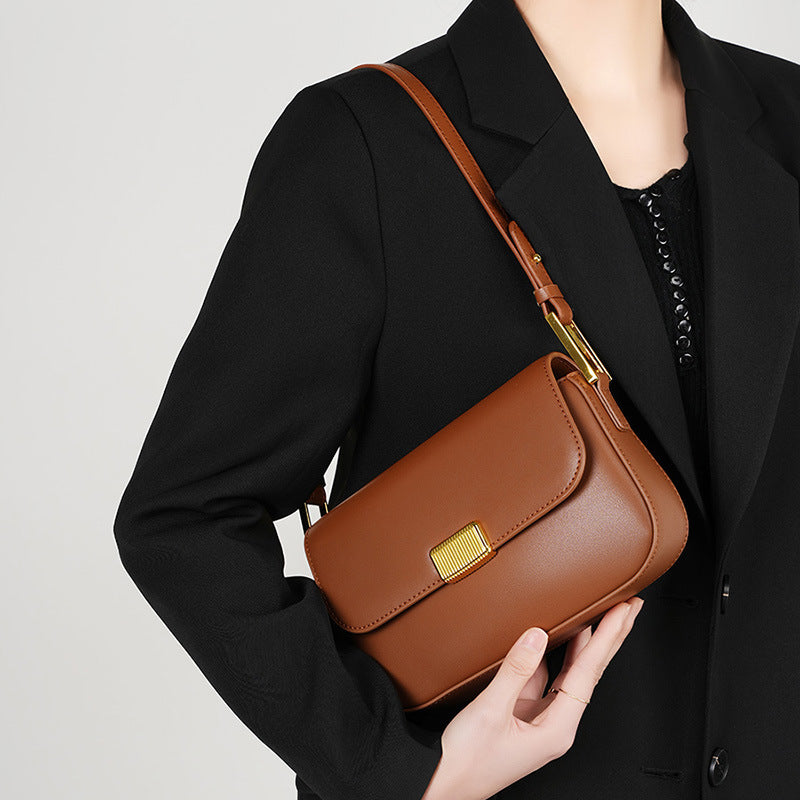 Cowhide Versatile Crossbody Shoulder Bag with Clamshell Design for Daily - Teleplus Use cowhide versatile crossbody