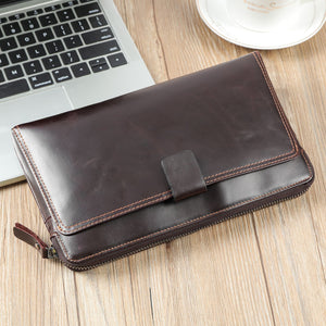 Crazy Horse Leather Brown Wallet for Men Genuine Business Bifold - crazy horse leather brown