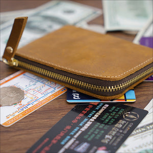 Crazy Horse Leather Card Clip with Zipper Wallet for United States and CHF - Wallet: A Ride Your Cash united states chf