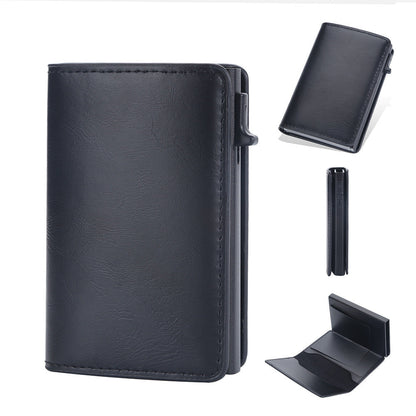 Crazy Horse Leather Coin and Card Wallet with Embossed Plaid Design - Unleash the Wizardry crazy horse leather