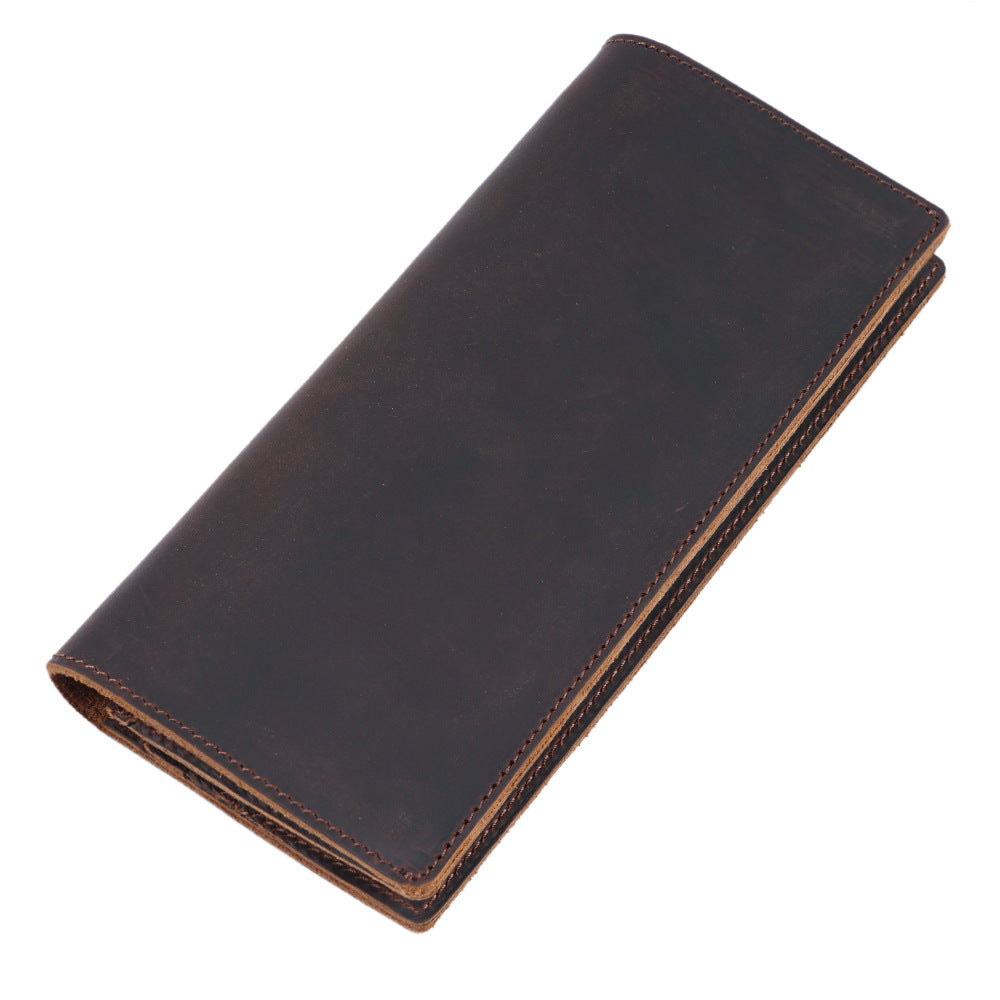 Crazy Horse Leather Wallet Full Grain Cowhide Bifold Retro Style for Men - crazy horse