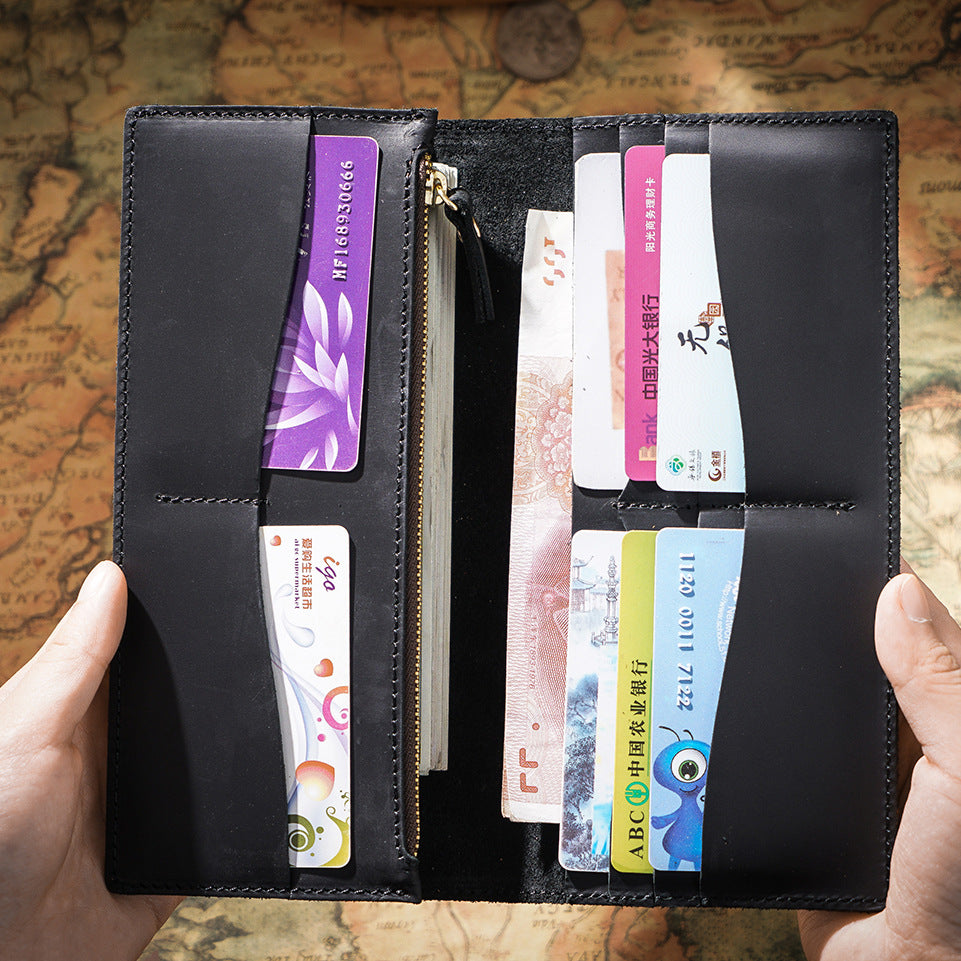 Crazy Horse Leather Wallet Full Grain Cowhide Bifold Retro Style for Men - crazy horse