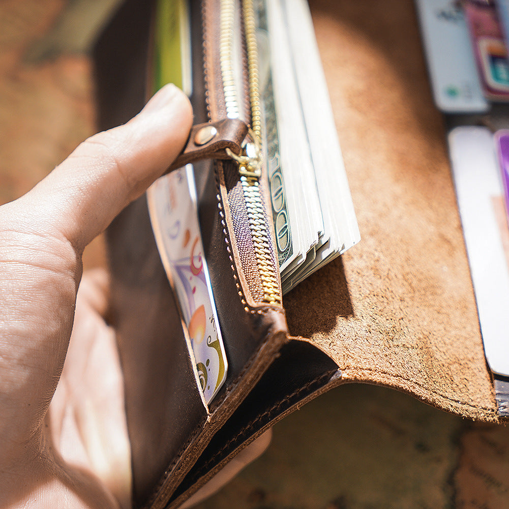 Crazy Horse Leather Wallet Full Grain Cowhide Bifold Retro Style for Men - crazy horse