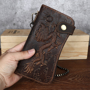 Crazy Horse Leather Wallet with Dragon Pattern for Men in the United States - Unleashes Vintage Vibes united states chf