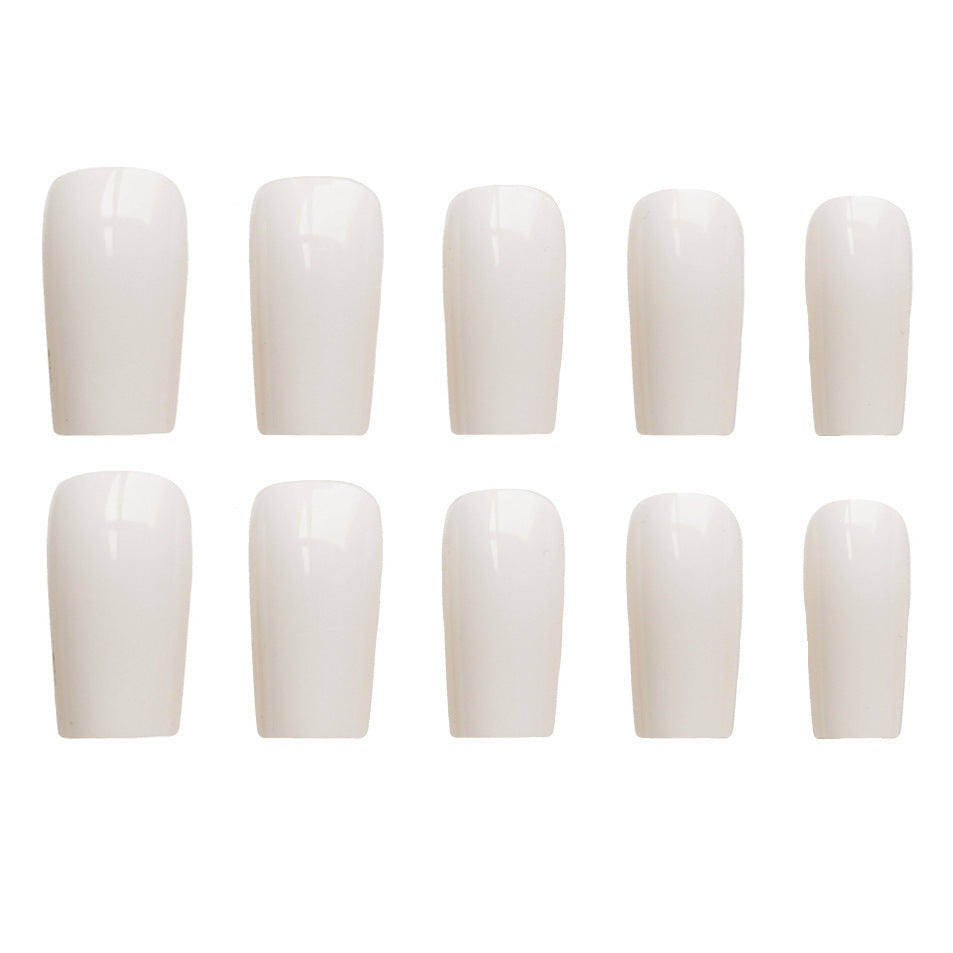 Creamy White Beige Rectangular Fake Nail Tips with Glue Pack of 24 - Teleplus beige rectangular fake nail tip