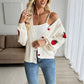 Creamy White Korean Japanese Style Lace Up Cardigan Artificial Wool Sweater