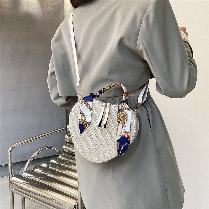 Creamy White Polyester Shoulder Messenger Bag with Heart Shape and Inner Zipper - Teleplus straw silk scarf spring