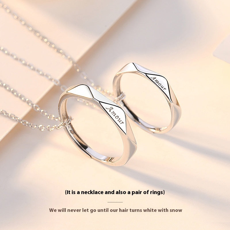 Creative Couple Necklace Sterling Silver Diamond Clavicle Chain - Couples That Shine Together Stay Together Necklace