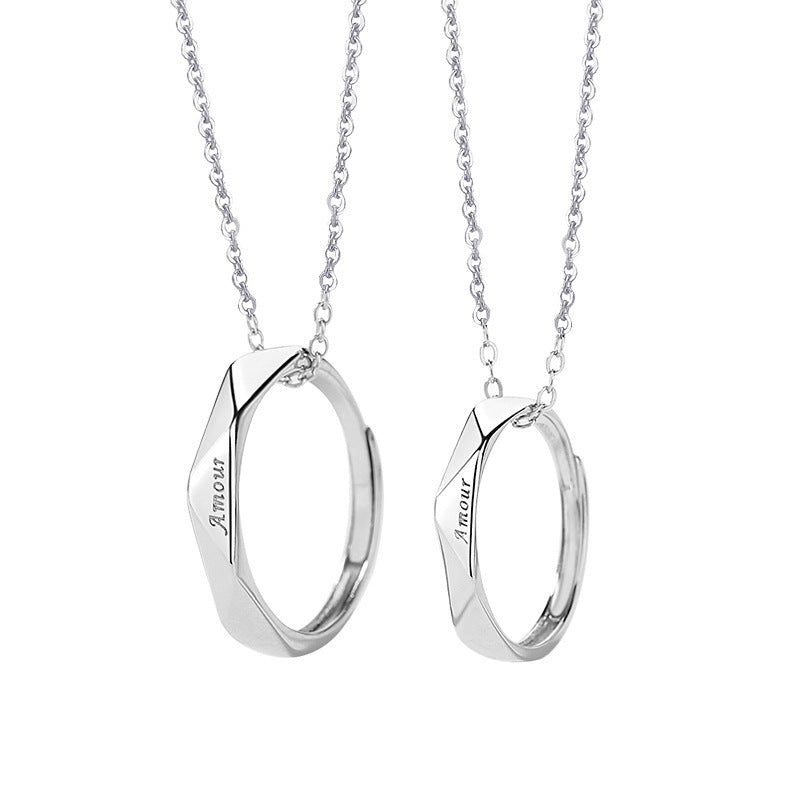 Creative Couple Necklace Sterling Silver Diamond Clavicle Chain - Couples That Shine Together Stay Together Necklace