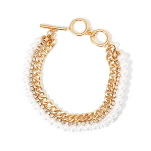 Fashion Pearl Bracelet with Electroplating Gold and Rhinestones - Creative OT Buckle creative fashion pearl bracelet