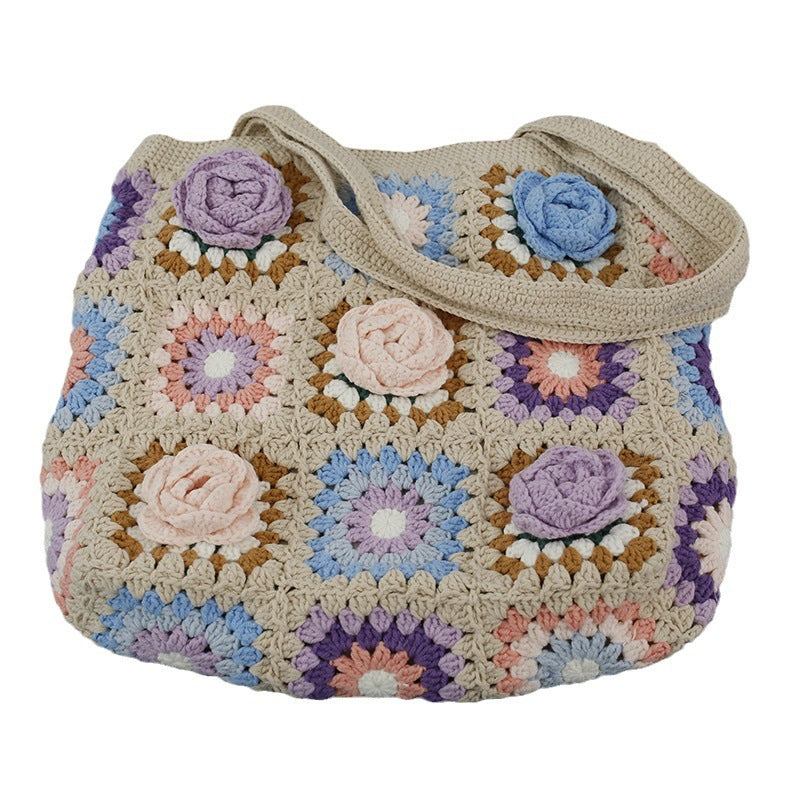 Creative Hand Weaving Stereo Flower Shoulder Bag with Cotton and Wool Design - Teleplus creative hand weaving stereo