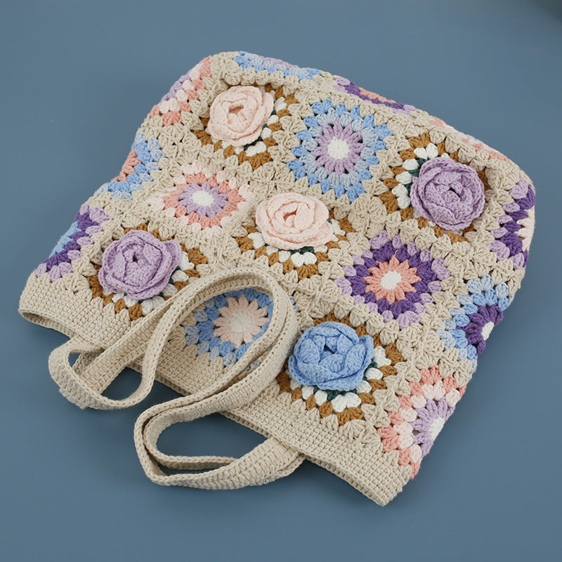 Creative Hand Weaving Stereo Flower Shoulder Bag with Cotton and Wool Design - Teleplus creative hand weaving stereo