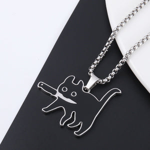 Creative niche hip Clavicle Chain Knife with Electroplated Titanium Steel - Niche Hip Hop Cat Necklace creative hop